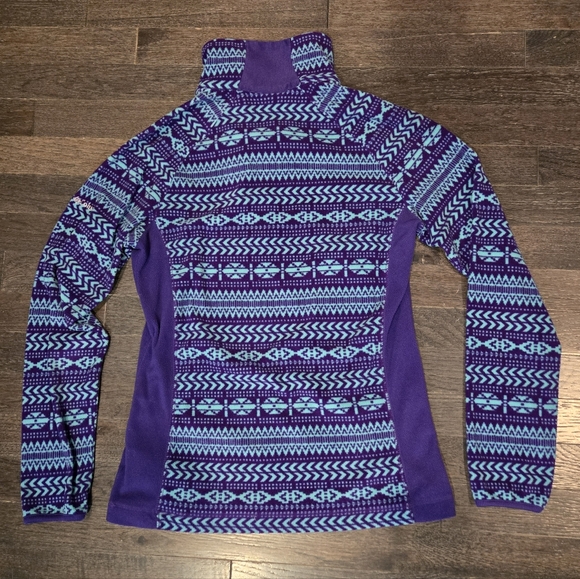 Columbia Fleece 1/4 Zip Lightweight Aztec Print - Purple, Turquoise - SZ Small - Picture 6 of 8